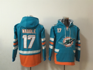 Miami Dolphins #17 Jaylen Waddle Aqua Lace-Up Pullover Hoodie