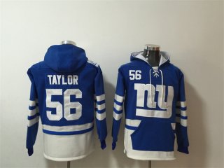 New York Giants #56 Lawrence Taylor Blue White Lace-Up Pullover Hoodie