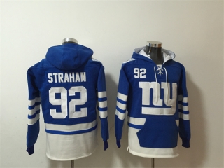 New York Giants #92 Michael Strahan Blue White Lace-Up Pullover Hoodie