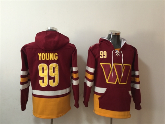 Washington Commanders #99 Chase Young Burgundy Lace-Up Pullover Hoodie