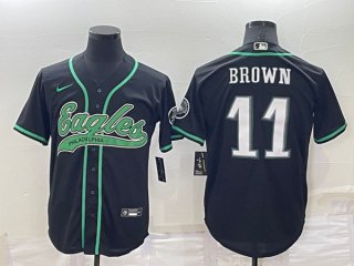 Philadelphia Eagles #11 A. J. Brown Black Cool Base Stitched Baseball Jersey