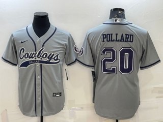Dallas Cowboys #20 Tony Pollard Gray With Patch Cool Base Stitched Baseball Jersey