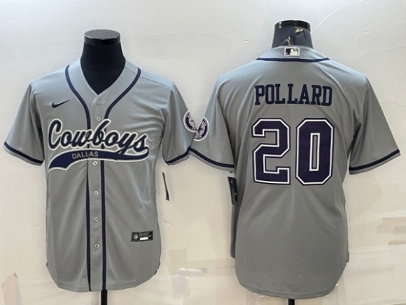Dallas Cowboys #20 Tony Pollard Gray With Patch Cool Base Stitched Baseball Jersey