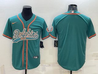 Miami Dolphins Blank Aqua With Patch Cool Base Stitched Baseball Jersey