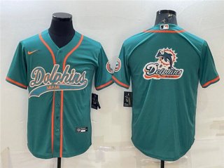 Miami Dolphins Aqua Team Big Logo With Patch Cool Base Stitched Baseball Jersey