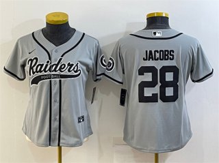 Las Vegas Raiders #28 Josh Jacobs Gray With Patch Cool Base Stitched Baseball