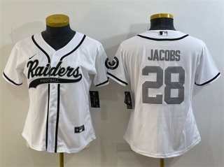 Las Vegas Raiders #28 Josh Jacobs White Silver With Patch Cool Base Stitched