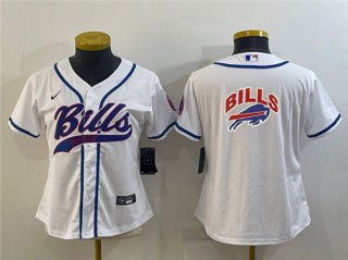 Youth Buffalo Bills White Team Big Logo With Patch Cool Base Stitched Baseball Jersey