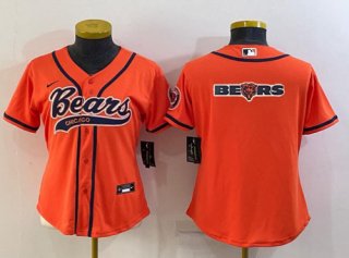 Youth Chicago Bears Orange Team Big Logo With Patch Cool Base Stitched Baseball Jersey