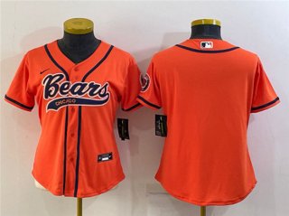 Youth Chicago Bears Blank Orange With Patch Cool Base Stitched Baseball Jersey