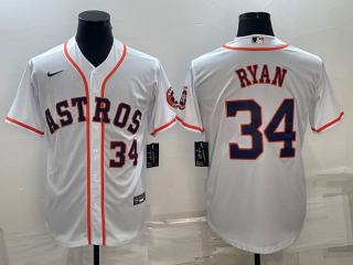 Houston Astros #34 Nolan Ryan White With Patch Cool Base Stitched Jersey