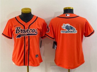 Youth Denver Broncos Orange Team Big Logo With Patch Cool Base Stitched Baseball Jersey
