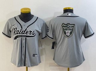 Youth Las Vegas Raiders Grey Team Big Logo With Patch Cool Base Stitched Baseball Jersey