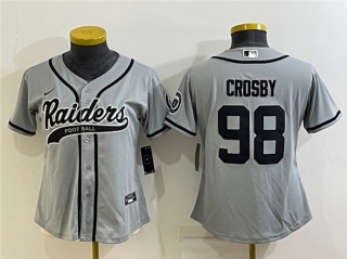 Youth Las Vegas Raiders #98 Maxx Crosby Grey With Patch Cool Base Stitched Baseball
