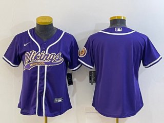 Youth Minnesota Vikings Blank Purple With Patch Cool Base Stitched Baseball Jersey