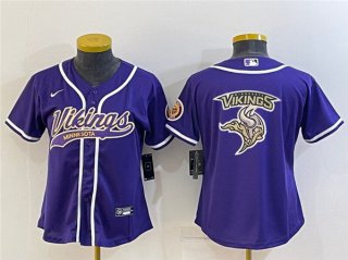 Youth Minnesota Vikings Purple Team Big Logo With Patch Cool Base Stitched Baseball Jersey