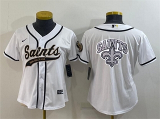 Youth New Orleans Saints White Team Big Logo With Patch Cool Base Stitched Baseball Jersey