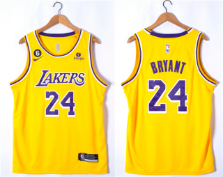 Los Angeles Lakers #24 Kobe Bryant Yellow With NO.6 Patch Stitched Basketball Jersey