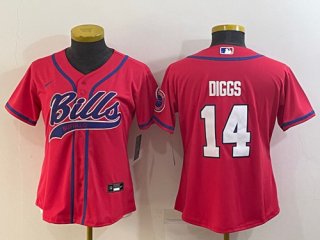 Buffalo Bills #14 Stefon Diggs Red With Patch Cool Base Stitched Baseball Jersey(Run