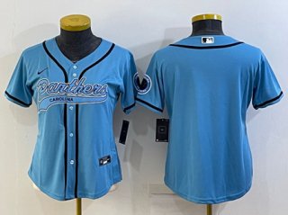 Carolina Panthers Blank Blue With Patch Cool Base Stitched Baseball Jersey(Run