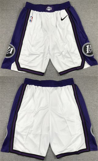 Men's Los Angeles Lakers White Purple Shorts (Run Small)
