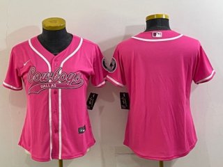 Dallas Cowboys Blank Pink With Patch Cool Base Stitched Baseball Jersey(Run