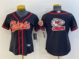 Kansas City Chiefs Black Team Big Logo With Patch Cool Base Stitched Baseball