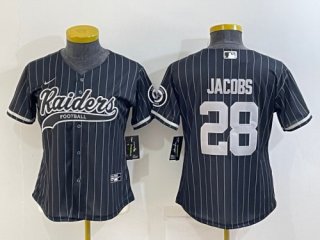 Las Vegas Raiders #28 Josh Jacobs Black With Patch Cool Base Stitched Baseball