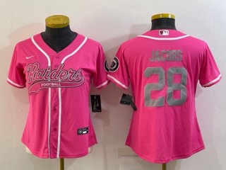 Las Vegas Raiders #28 Josh Jacobs Pink Silver With Patch Cool Base Stitched