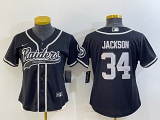 Las Vegas Raiders #34 Bo Jackson Black With Patch Cool Base Stitched Baseball