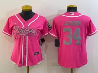 Las Vegas Raiders #34 Bo Jackson Pink Silver With Patch Cool Base Stitched