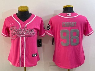 Las Vegas Raiders #98 Maxx Crosby Pink Silver With Patch Cool Base Stitched