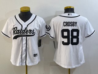 Las Vegas Raiders #98 Maxx Crosby White With Patch Cool Base Stitched Baseball