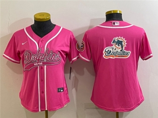 Miami Dolphins Pink Team Big Logo With Patch Cool Base Stitched Baseball