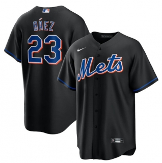 New York Mets #23 Javier Báez 2022 Black Cool Base Stitched Baseball Jersey