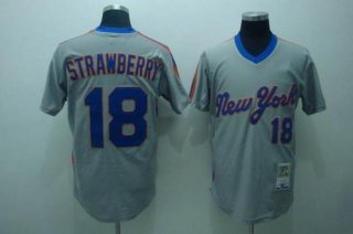 Mitchell And Ness Mets #18 Darryl Strawberry Stitched Grey Throwback Jersey