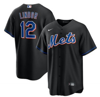New York Mets #12 Francisco Lindor 2022 Black Cool Base Stitched Baseball