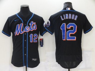 New York Mets #12 Francisco Lindor Black Flex Base Stitched Jersey