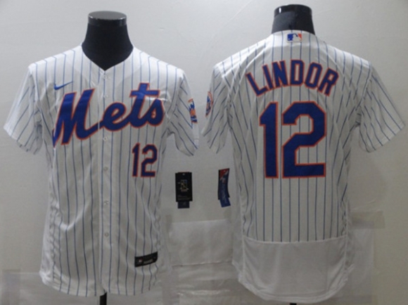 New York Mets #12 Francisco Lindor White Flex Base Stitched MLB Jersey