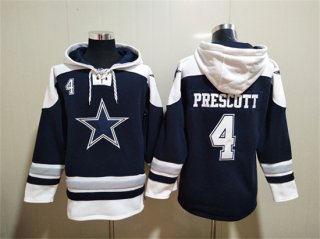 Dallas Cowboys #4 Dak Prescott Navy Ageless Must-Have Lace-Up Pullover Hoodie