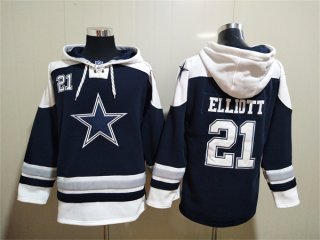 Dallas Cowboys #21 Ezekiel Elliott Navy Ageless Must-Have Lace-Up Pullover