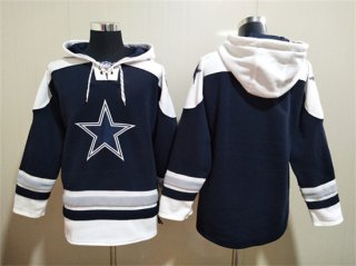 Dallas Cowboys Blank Navy Ageless Must-Have Lace-Up Pullover Hoodie