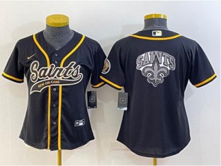 New Orleans Saints Black Team Big Logo With Patch Cool Base Stitched Baseball