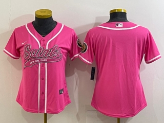 New Orleans Saints Blank Pink With Patch Cool Base Stitched Baseball Jersey(Run