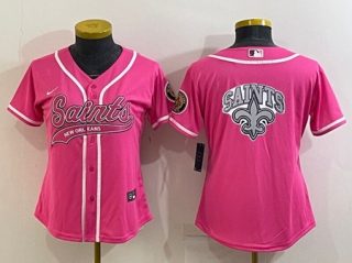 New Orleans Saints Pink Team Big Logo With Patch Cool Base Stitched Baseball