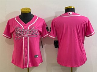 Philadelphia Eagles Blank Pink With Patch Cool Base Stitched Baseball Jersey(Run