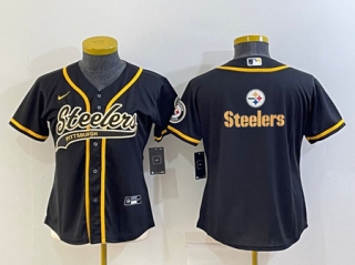 Pittsburgh Steelers Black Team Big Logo With Patch Cool Base Stitched Baseball