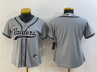 Oakland Raiders Blank Gray With Patch Cool Base Stitched Baseball Jersey(Run