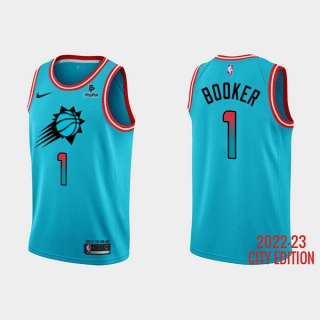 Phoenix Suns #1 Devin Booker Blue 2022-23 City Edition With Black Payple Logo Stitched