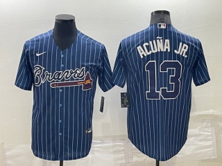 Atlanta Braves #13 Ronald Acuña Jr. Navy Cool Base Stitched Baseball Jersey